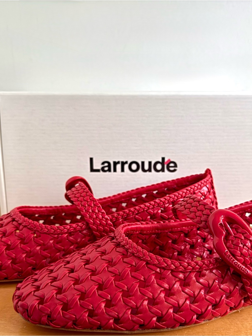 Larroudé Verona New Macrame In Scarlet Leather Size 8.5 US - Picture 9 of 12